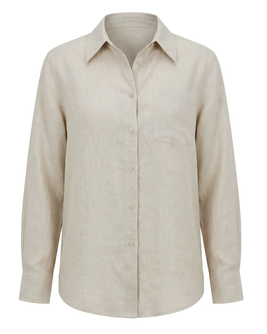 Sand Beige Linen Blend Shirt